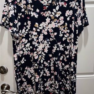 J. Jill Wearever Collection navy floral midi dress large box t